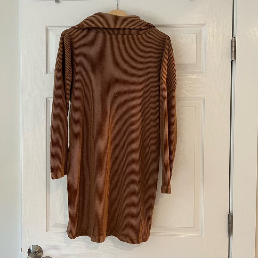 Gap long sleeve ribbed cowl neck dress brazen brown soft women’s small - Picture 3 of 6